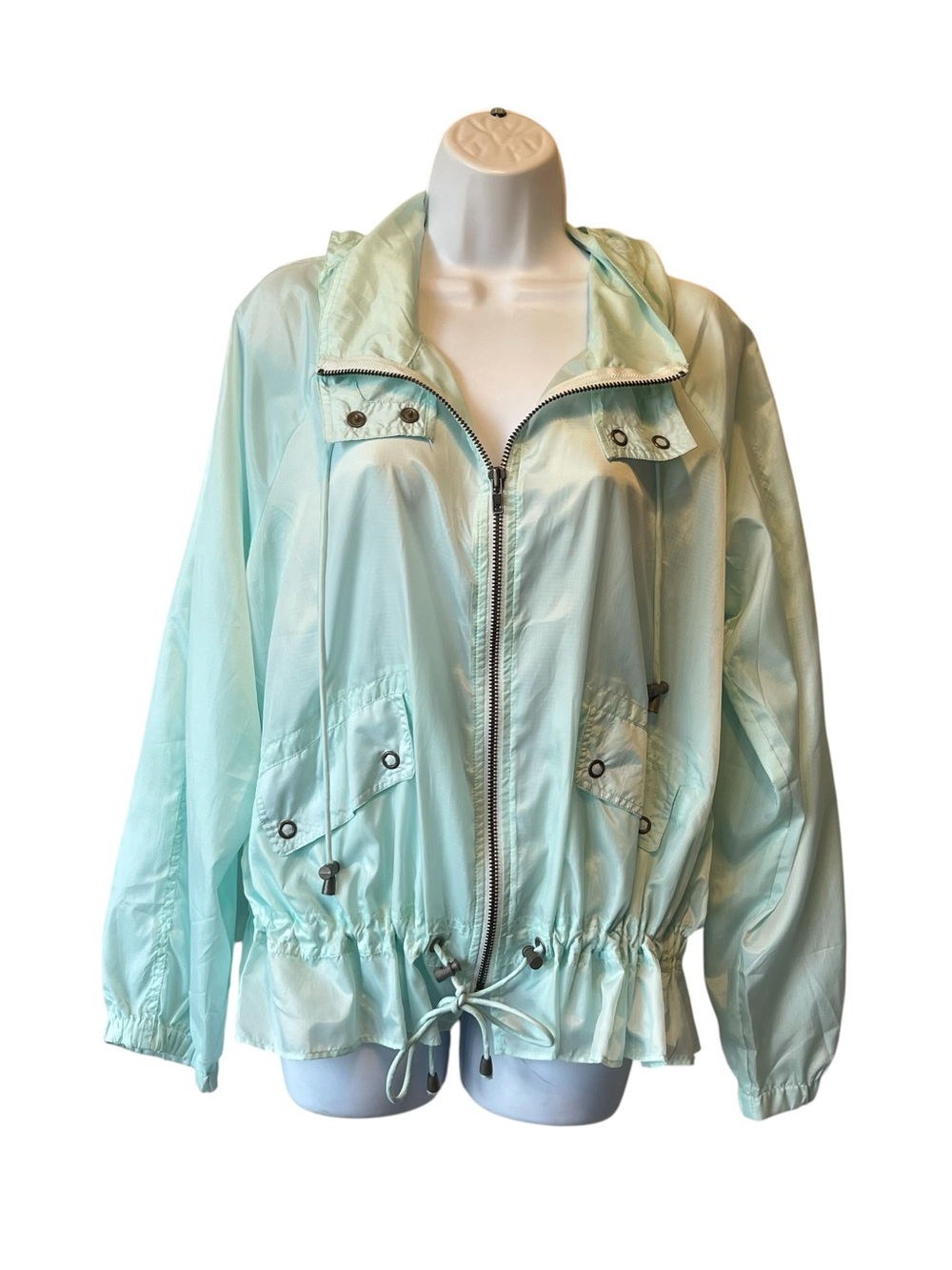 Free People Ripstop Parachute Jacket Large Blue Lightweight Packable Travel